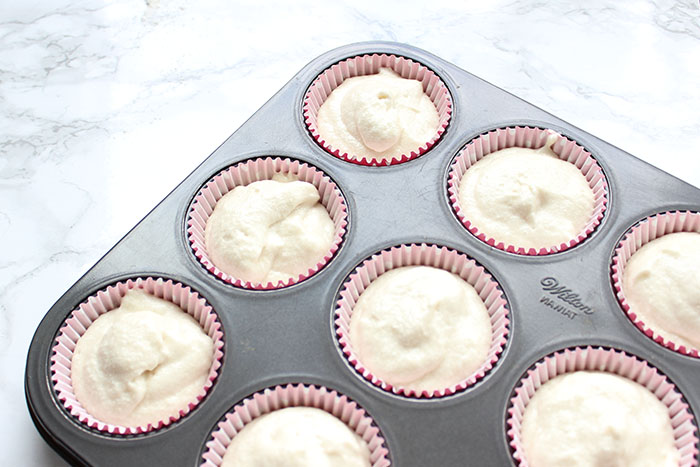 Delectable Vanilla Cake - fill cupcake wrappers three quarters